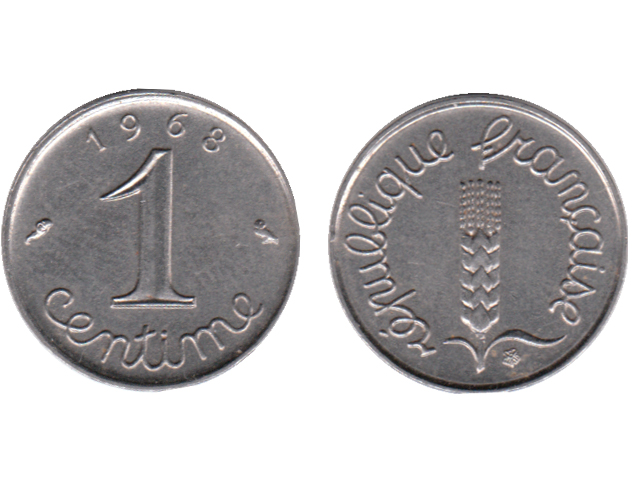 Монета Франции номиналом 1 сантим