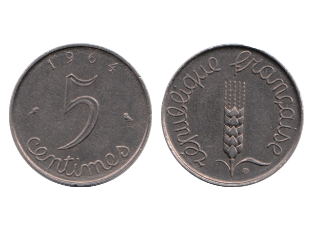Монета Франции номиналом 5 сантимов