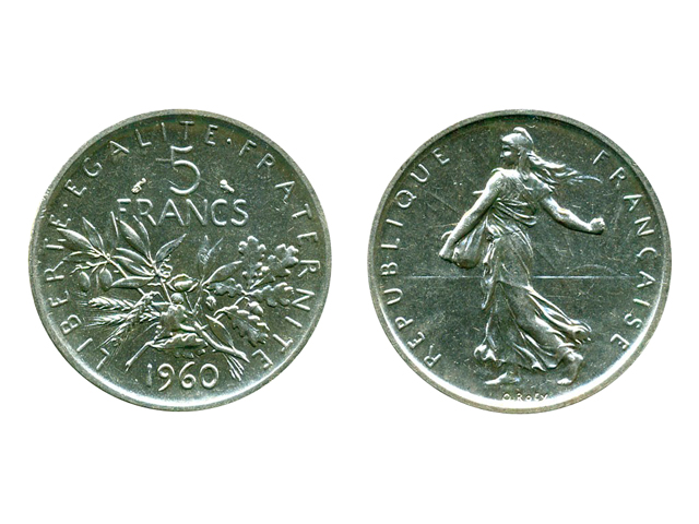 Монета Франции номиналом 5 франков