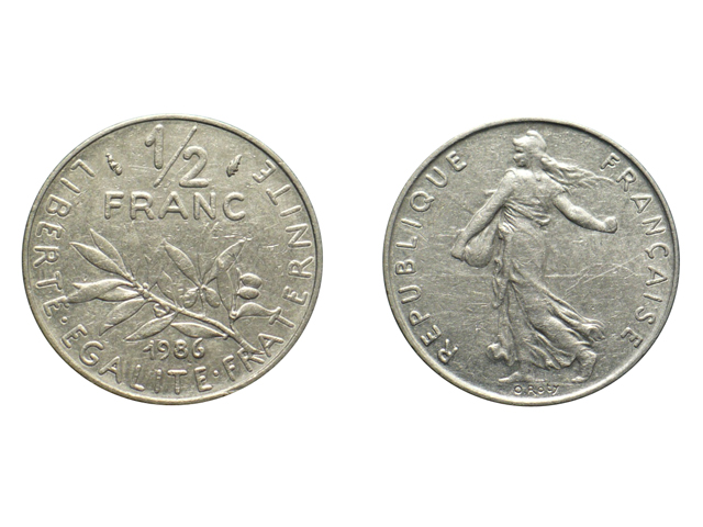 Монета Франции номиналом 1/2 франка
